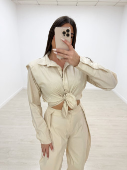 CAMISA POPELÍN HOMBRERAS BEIGE